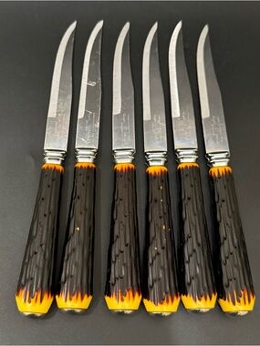 Vintage REGENT SHEFFIELD Stainless Forever Sharp Faux Antler Handle Steak Knives